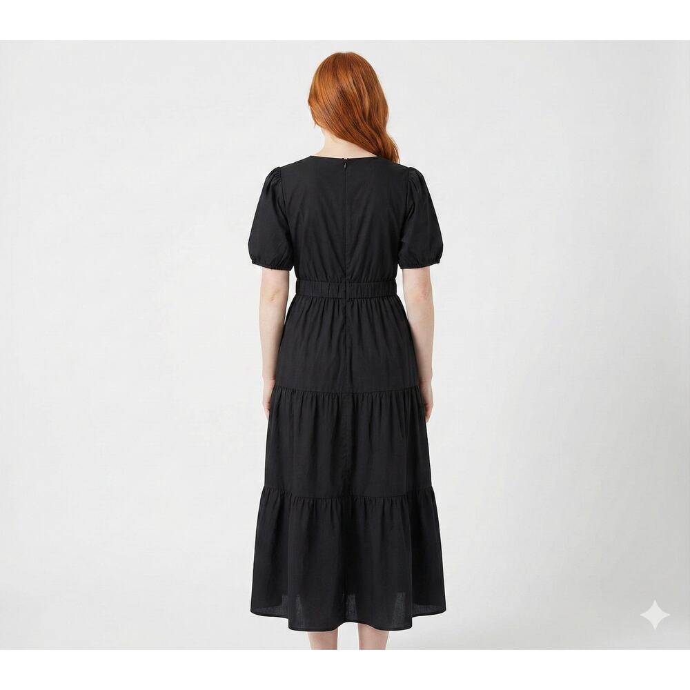 New French Connection Ladies Puff Sleeve Maxi Dress Size XXL Black - Picture 2 of 5
